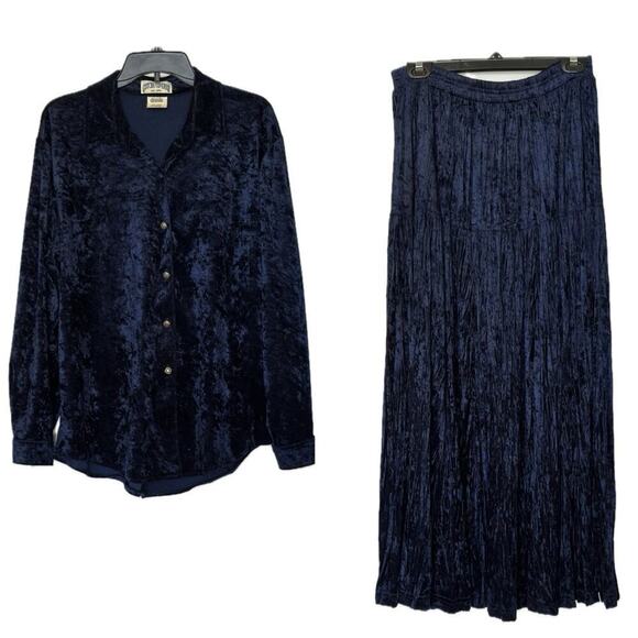 Gotcha Covered Other - Vintage Gotcha Covered Dark Blue Blouse and Broom Skirt Set Size L